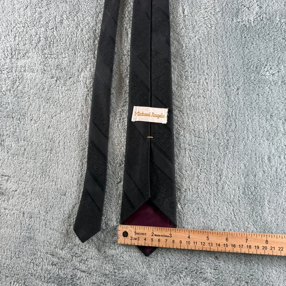 Michael Angelo Mens Silk Tie Black Tonal Paisley Stripe Formal Necktie